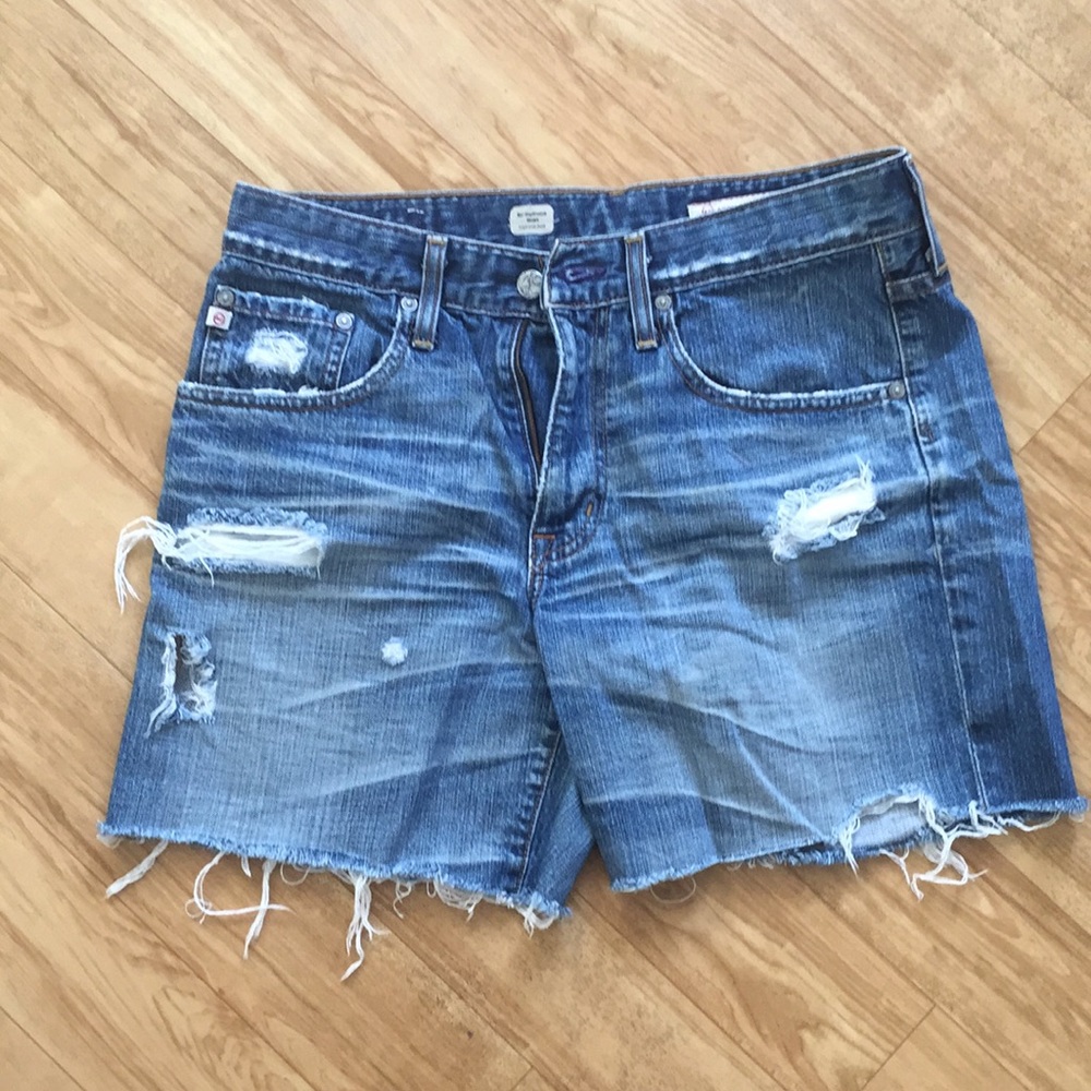 Distressed denim jean shorts